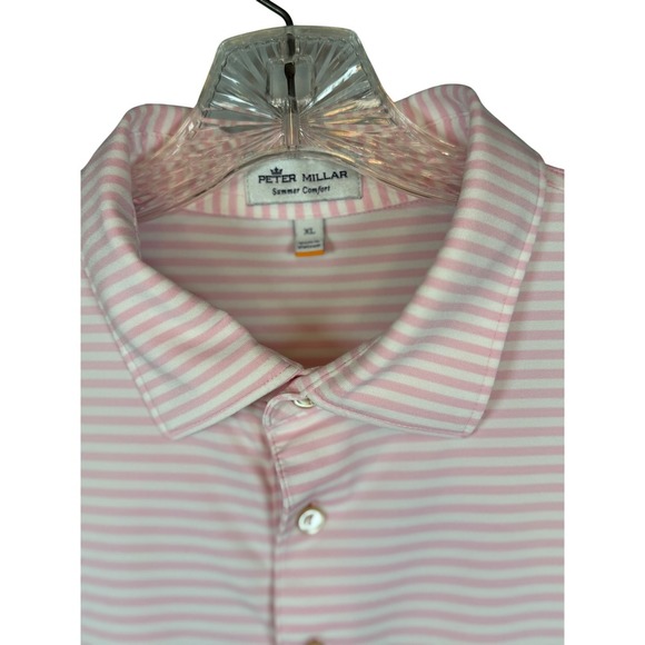 Peter Millar Summer Comfort, White and Baby Pink Striped Golf Polo, Size XL - Picture 5 of 7